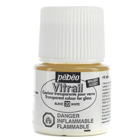 Farba witrażowa do szkła Pebeo Vitrail 45ml, Biała/20 White transparentna